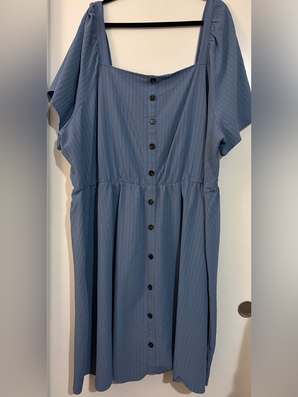 BloomChic Slate Blue Button-Front Midi Dress